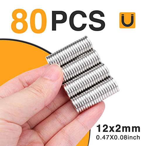 TRYMAG 80Pcs Small Round Magnets,12x2mm Refrigerator Magnet - size: 12x2mm-80Pcs
