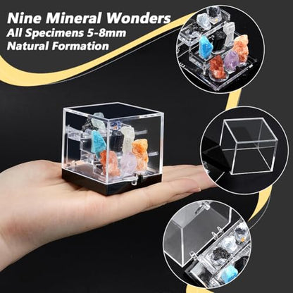 NBEADS 1 Set Natural Gemstone Collection Gift Box, 1.96x2.04x2.04 Inch Square Acrylic Tiered Display Case, Rare Mineral Specimens for Mineral Enthusiasts,Geography Enthusiast Home Decor, Medium - size: 1.96x2.04x2.04 Inch