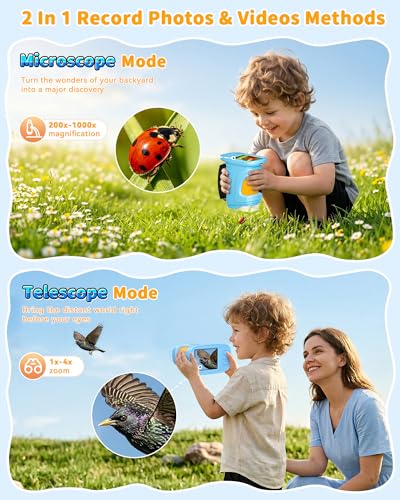 1000X Kids Handheld Microscope, 4K Digital Mini Pocket Digital Microscope with 2.4" IPS Screen, Built-in Camera & 12 Prepared Slides, STEM Educational Toy, Birthday Gift for Boys & Girls Ages 3–12 - color: Blue