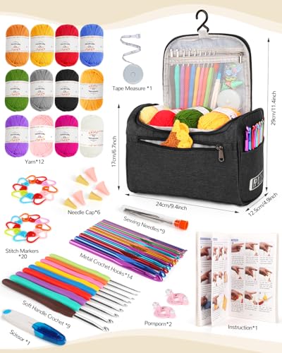 Aeelike Crochet Kits for Beginners Adults Kids, Complete Crochet Set, Black - color: Black