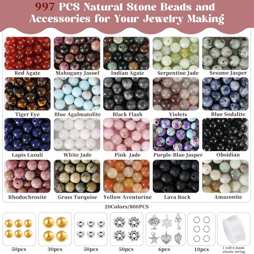 Zefy 996 Pcs 6mm Natural Stone Beads, Beads for Jewelry Making (20 Colors)