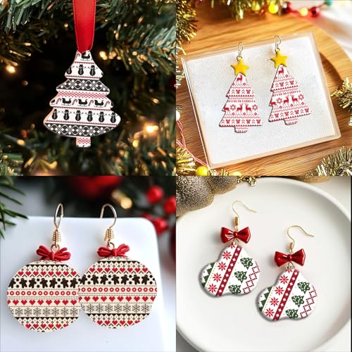 OLYCRAFT 24Pcs Christmas Sweater Knitting Clay Transfer Paper 4 Styles Transfers Paper for Polymer Snowman Pattern Polymer Clay Transfer Sheets Small Ceramic Decal for Earrings Jewelry Making - style: Christmas Sweater