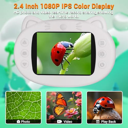 Pocket Kids Microscope, 1000X Handheld Microscope for Kids w/2.4'' Screen, Photo Video Mini Portable Microscopes Science Edu Digiscope, Christmas Birthday Gifts Ideas for Kids Ages 3-12 (White) - color: White