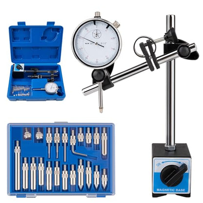 Dial Indicator with Magnetic Base, 0-1"×0.001" Precision Dial Test Indicator Set, Adjustable Long Arm Magnetic Dial Indicator Base Holder for Workshop, Lab & Mold Making