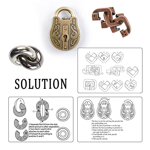 MHY 3 Pieces Large Size Brain Teaser Puzzles,Metal Cast Puzzle Game Toys，3D Highly Difficult Adult Puzzles，IQ Educational Box for Teens… - color: C-3pcs Lock Set