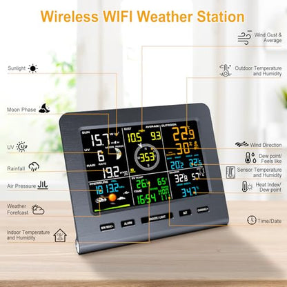 Urageuxy Weather Station Wireless Indoor Outdoor, Home Weather Stations with Rain Gauge, Wind Speed, Temperature, Humidity - color: Grey