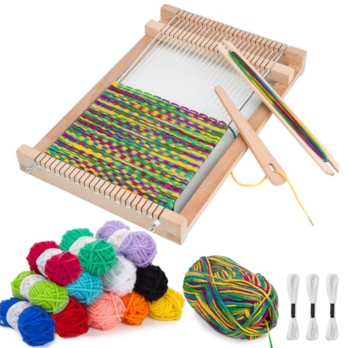 LYKTRIX Weaving Loom for Kids, Wooden Weaving Kit, Loom Kit for Kids Ages 8-12, Great Knitting Looms for Beginners and Girls Over 6 Years Old, Contains Enough Weaving Yarn 11.4" x 7.5" - size: 29×19cm