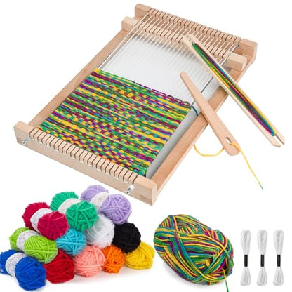 LYKTRIX Weaving Loom for Kids, Wooden Weaving Kit, Loom Kit for Kids Ages 8-12, Great Knitting Looms for Beginners and Girls Over 6 Years Old, Contains Enough Weaving Yarn 11.4" x 7.5" - size: 29×19cm