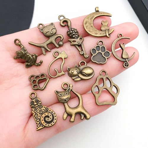 WOCRAFT 60pcs Antique Bronze Cat Charms Bracelet Charms for Jewelry Making Sets DIY Necklace Bracelet Keychain Crafting Charms Kit Craft Supplies (SN841) - color: Antique Bronze, size: Cat Charms
