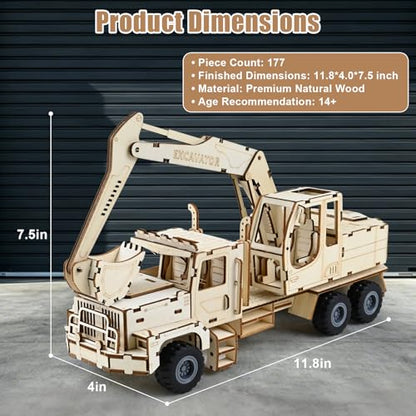 177PCS Excavator Wooden Truck Model 3D Wooden Puzzles for Adults