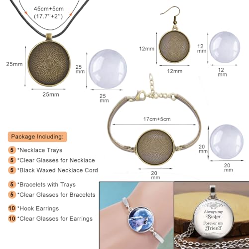 J6QIHANG Pendant Trays Set with Glass Cabochons for Jewelry Making - color: 3-Round Bronze