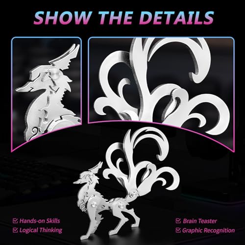 FILASLFT 3D Metal Puzzles for Adults,Model Kit Little NineTailed Fox - color: A6-little Nine Tailed Fox-silvery