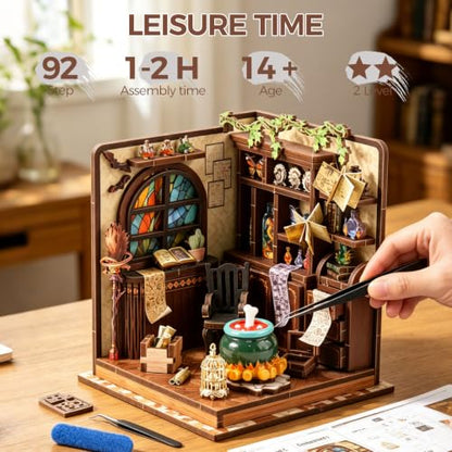 Book Nook Kit – DIY Miniature House Kit, Book Nook Kits for Adults, 3D Wooden Puzzle Craft Workshop Scene, Bookshelf Decor Insert, Home Office & Study Room Gift