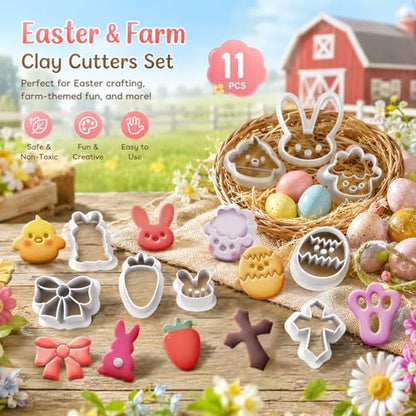 Easter Farm Clay Cutter Set for Polymer Clay Earrings – 11PCS Easter Animal & Spring Shape Cutters for DIY Jewelry Making, Earrings, Charms & Crafts - color: Easter