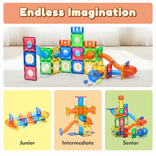 MAGBLOCK 85PCS Marble Run Magnetic Tiles Toy Building Blocks STEM Ages 5+ - size: 85pcs