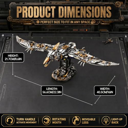 Display Model Mechanical Pterosaur Building Set with Adjustable Limbs, 1266+PCS, Light Up Home Office Decor - color: Mechanical Pterosaur