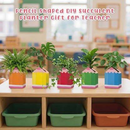 Beeveer 6 Sets Paint Your Own Succulent Planter Ceramic Mini Unpainted Flower Pots Back to School DIY Paintable Succulent Plant Pots for Kids Student Classroom Craft Project Activity - style: Pencil