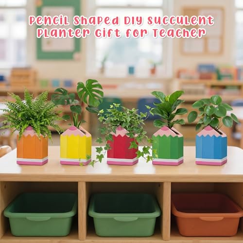 Beeveer 6 Sets Paint Your Own Succulent Planter Ceramic Mini Unpainted Flower Pots Back to School DIY Paintable Succulent Plant Pots for Kids Student Classroom Craft Project Activity - style: Pencil