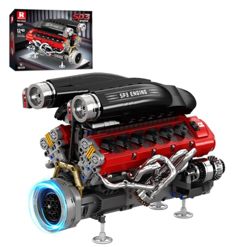 Reobrix V12 Supercar Engine Building Set 33016 with Motor, 1240 Pieces