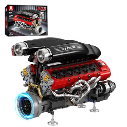 Reobrix V12 Supercar Engine Building Set 33016 with Motor, 1240 Pieces