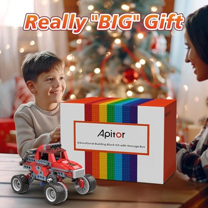 Apitor Robot B STEM Kits - Includes Large Storage Organizer, 8 in 1 Electric Monster Truck Building Toys for Kids 6-8 8-10, Educational Construction Science Kit for Boys 6-12 Christmas Birthday Gift - style: Robot B(Storage)