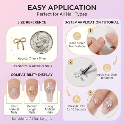 YOJO 3D Bow Nail Charms, Premium Metal Alloy Designs, 96pcs Gold & Silver Y2K Style Bowknot Charms for Acrylic Nails DIY Crafts - color: Gold&Silver