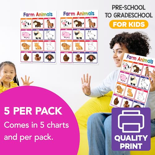 FoldCard Farm Animals Chart Educational Poster 8.5x11 5pk - color: Farm Animals