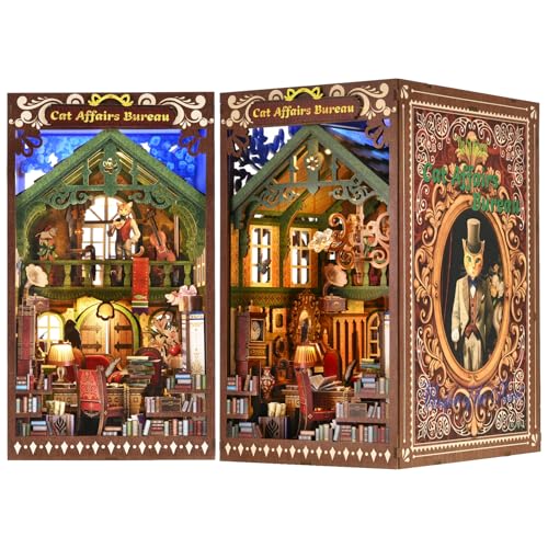 Book Nook Kit, Book Nook Kits for Adults DIY Booknook Model Build - color: Cat Affairs Bureau