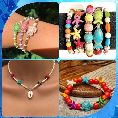 SUNNYCLUE 1 Box 200+Pcs Turtle Beads Starfish Beads Bulk Bohemian Style Natural Shell Charms Colorful Fish Charm Summer Ocean Sea Animal 8mm Round Glass Spacers for Jewelry Making Beading Kits - color: Boho Styles Beads Kit-2
