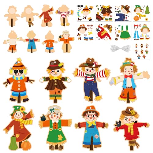 BeYumi Fall Scarecrow Craft Kit - 123Pcs Fall Scarecrow Craft Kit DIY Autumn Thanksgiving Ornament Set Home Classroom Game Activities Art Supplies Decor for Kindergarten Kids - style: Fall Scarecrow