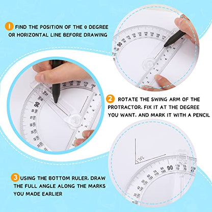 Zonon 6 Pcs Protractor with Swing Arm 6 Inch 180 Degree Math Protractors