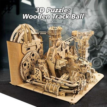 3D Wooden Puzzles for Adults Lron Ball Marble Run Model Building Kit Steampunk DIY Mechanical Wooden Assembly Puzzles, DIY Desk Decoration