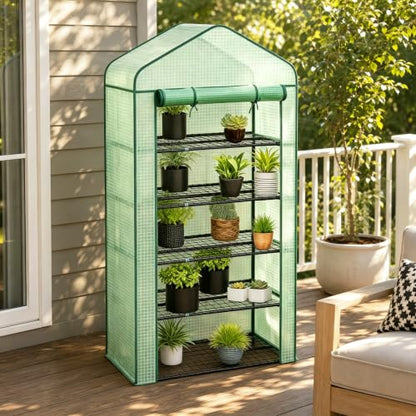 5‑Tier Mini Greenhouse, Small Walk‑in Plant Green House, Green - color: Green B, size: Mini