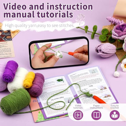 Kogyxe Crochet Kit for Beginners Purple Rose Crochet Flowers for Adults - color: Purple Rose