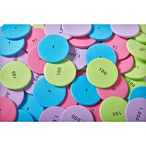 hand2mind Soft Foam Place Value Disks 4 Values, Counting Chips for Kids, Math Counters Kindergarten, Math Teacher Supplies, Base 10 Math Manipulatives for Elementary School (Pack of 200) - style: 4 Values - Foam