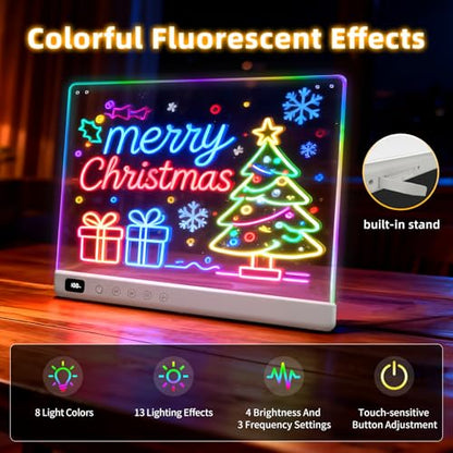 Led Drawing Board with 13 Light Effects, 16" Rechargeable Glow Doodle LED Note Board with Colors, Neon Light Up Drawing Tablet Gifts for Kids for Easter Birthday Christmas Gift Ideas - color: White