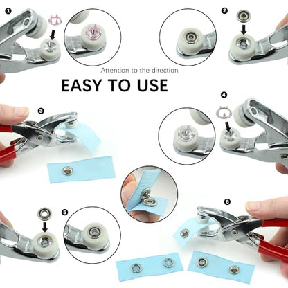 200 Sets Snaps Buttons Fastener Kit Hollow Steel Prong Snaps Buttons with Pliers Press Tool for DIY Crafts Clothes Hats Bags Sewing (Hollow) - style: 200 Sets (Hollow)