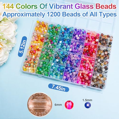XSEINO About 144 Colors 1200PCS 6mm Crack Glass Beads Bracelet Making Set - color: Mixed Crackle Beads
