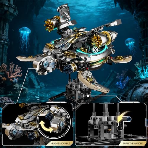 Mechanical Turtle Building Block with Hand-Crank Gear Motion - color: Turtle