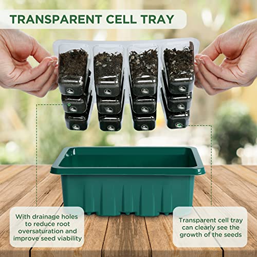 Seed Starter Tray with Light, 6PCS Seed Starter Kit with Grow Light, Seedling Starter Trays with Humidity Domes, Covers Height 3.9", Indoor Gardening Plant Germination Trays - color: Green