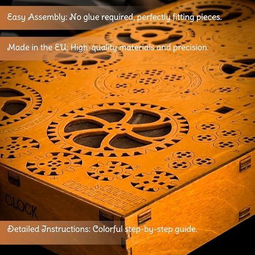 WOODEN.CITY Vintage Wall Clock Kit – 3D Wooden Puzzle for Adults, Mechanical DIY Clock Model, No Glue Required, Made in EU