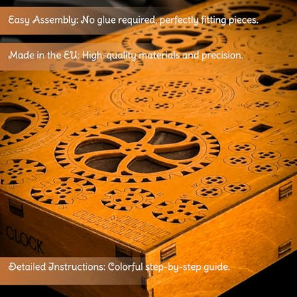WOODEN.CITY Vintage Wall Clock Kit – 3D Wooden Puzzle for Adults, Mechanical DIY Clock Model, No Glue Required, Made in EU