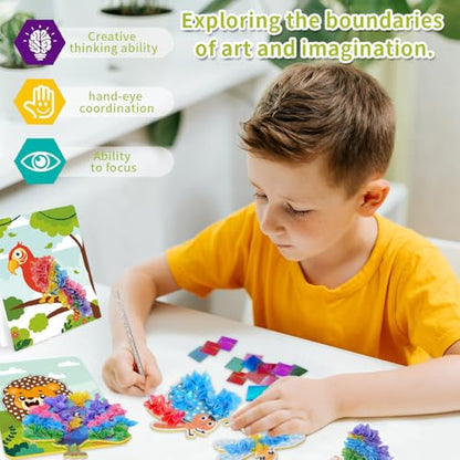 MZYTOZA Poke Art Kit for Kids Ages 4-8, Mess-Free Fabric Craft Set - color: Green-Animals