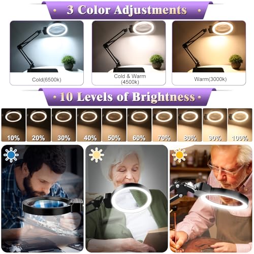 10X 30X Large Magnifying Glass with Light and Stand,Lighted Magnifier - color: Black