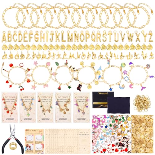Wurosi 413Pcs Gold Charm Paperclip Charm Bracelet Making Kit for Beginner - color: 413 Pcs Gold Bracelet