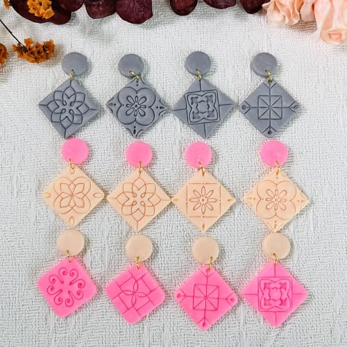 Xaekicr 8PCS Tile Pattern Polymer Clay Cutters Set – Mediterranean Geometric Clay Cutters and Textured Molds, Clay Tools for Polymer Clay Jewelry and Crafts - color: 2E color