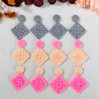 Xaekicr 8PCS Tile Pattern Polymer Clay Cutters Set – Mediterranean Geometric Clay Cutters and Textured Molds, Clay Tools for Polymer Clay Jewelry and Crafts - color: 2E color