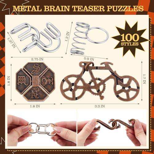 100 Pcs Metal Brain Teaser Puzzles Logic Game Set,Premium Style