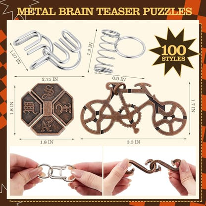 100 Pcs Metal Brain Teaser Puzzles Logic Game Set,Premium Style