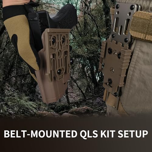 Quick Locking System Kit (QLS Kit), QLS 19 Locking Fork and QLS 22L Receiver Plate for Drop Leg Holster, Duty Belt and Low Ride Universal Belt Loop - color: TAN 1-Pack-QLS KIT SET